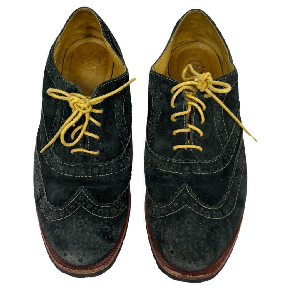 Johnston and Murphy Size: 7.5 Suede Leather Green Oxford Yellow Lace Shoes